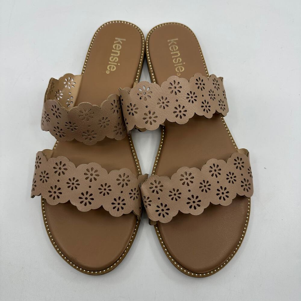 Kensie Sandals Floral Laser Cutout WMNS 9.5 Tan Slide On Boho Coastal Casual - Picture 6 of 10
